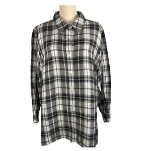 Real Clothes Salon Z Plus Size Linen Plaid Button Down Shirt Long Sleeve Size 24